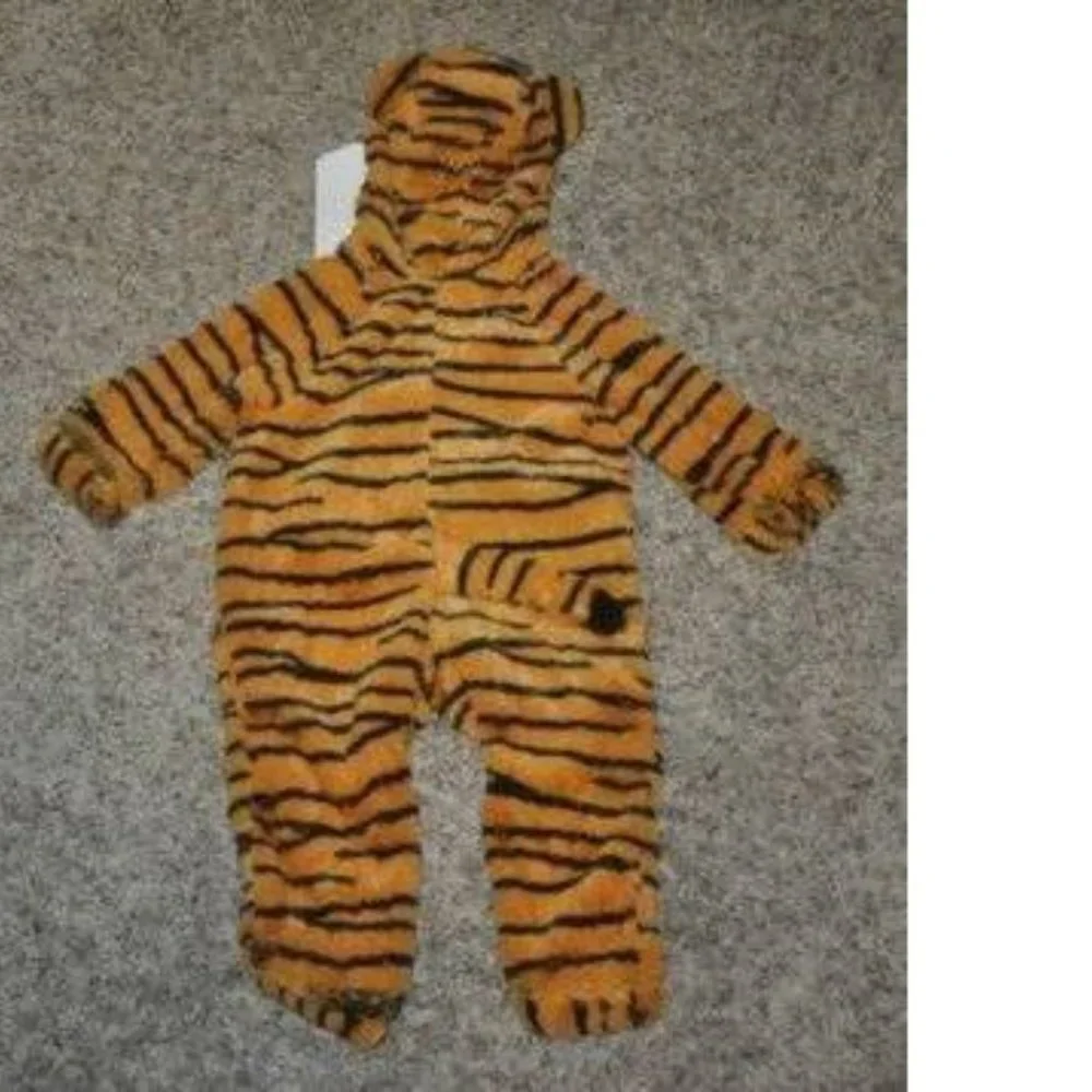 Tiger Halloween Costume 6/12 Months 1 Pc Brown Plush Hooded Jumpsuit Infant Baby